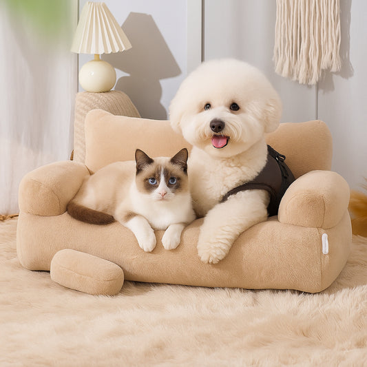 Pet Bed Calming Plush Sofa for Cats and Dogs with Removable Cover