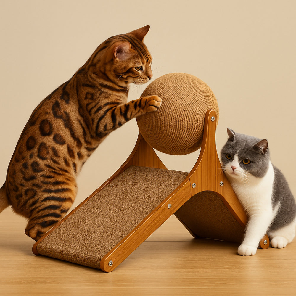 Cat Scratching Ramp with Wood Base and Sisal Ball Toy