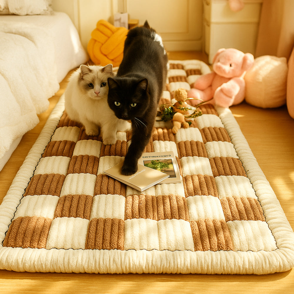 Pet Mat Bed Chenille Plaid Washable Non-Slip Soft Comfort Rug