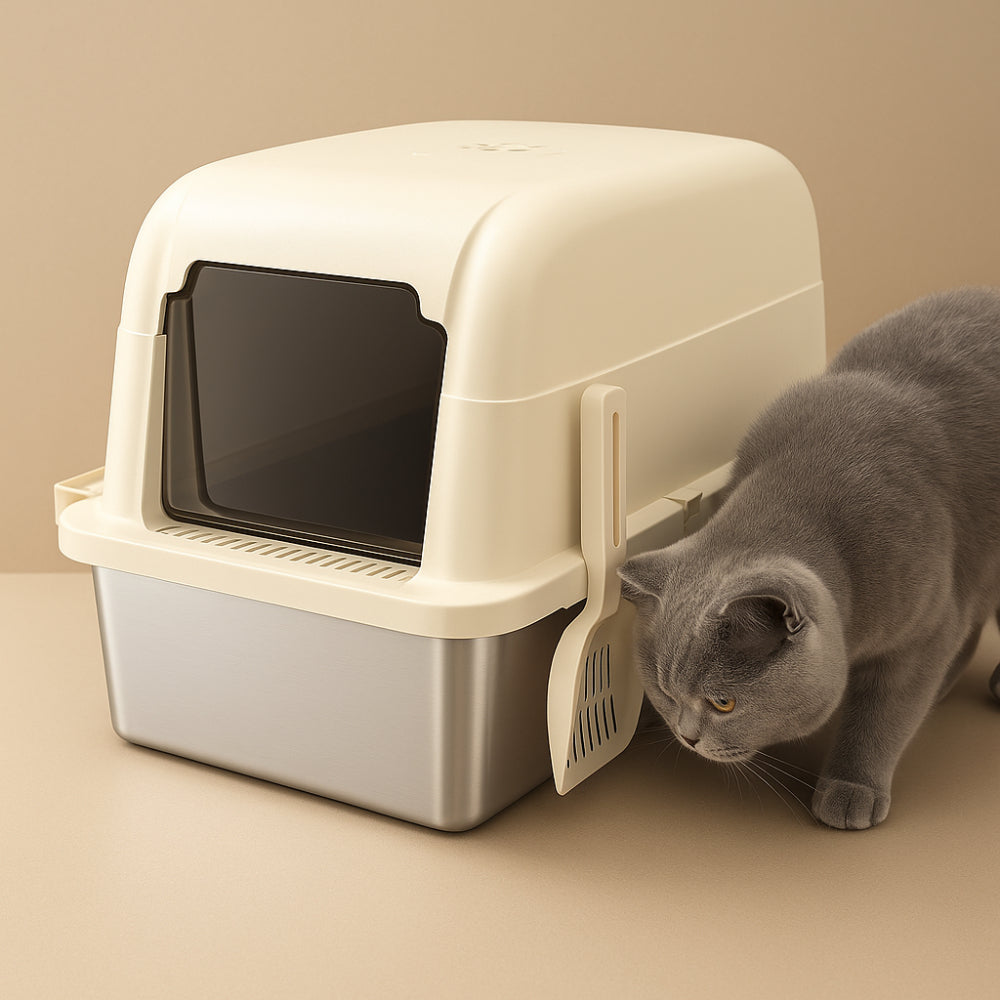 Cat Litter Box Stainless Steel Large Covered Enclosed Odor Control