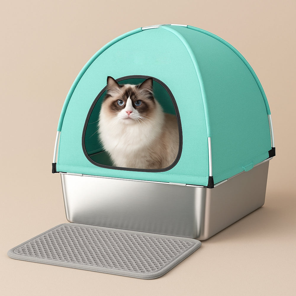 Cat Litter Box Stainless Steel Enclosed Non-Stick Odor Control Design