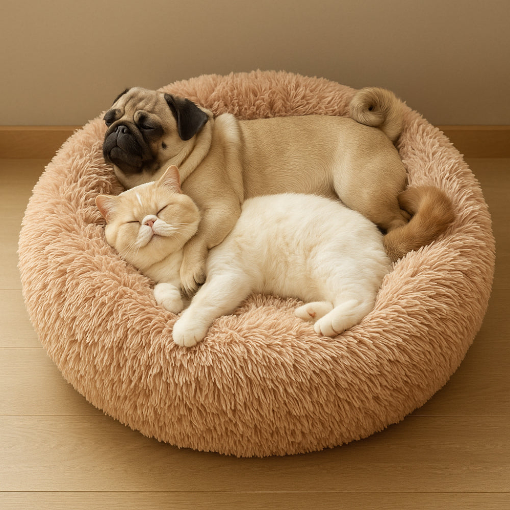 Calming Plush Cat Bed for Anxiety Relief and Cozy Sleep Comfort