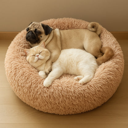 Calming Plush Cat Bed for Anxiety Relief and Cozy Sleep Comfort