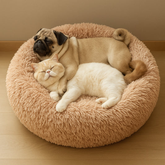Calming Plush Cat Bed for Anxiety Relief and Cozy Sleep Comfort