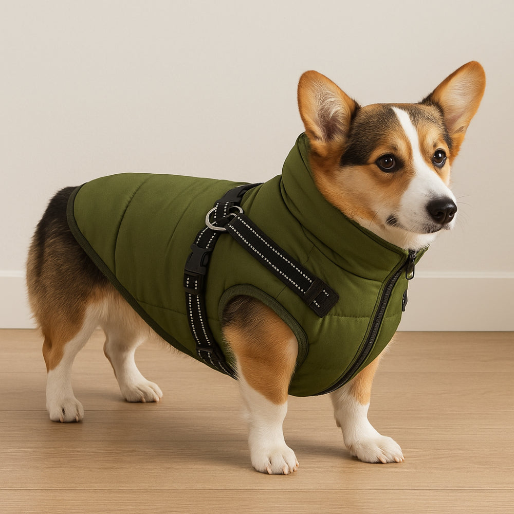 Dog Clothes Waterproof Winter Jacket with Built-In Harness