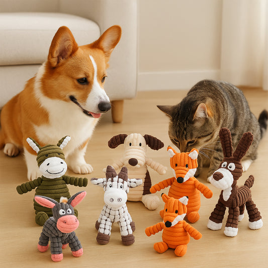 Dog Plush Chew Toy Corduroy Animal Squeaky Durable Play Toy