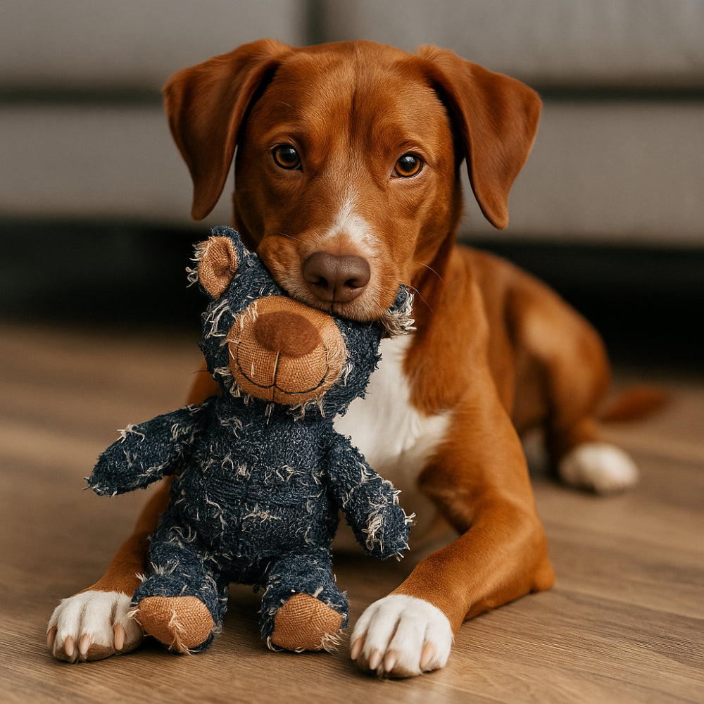 Dog Toy Durable Denim Plush Bear for Aggressive Chewers