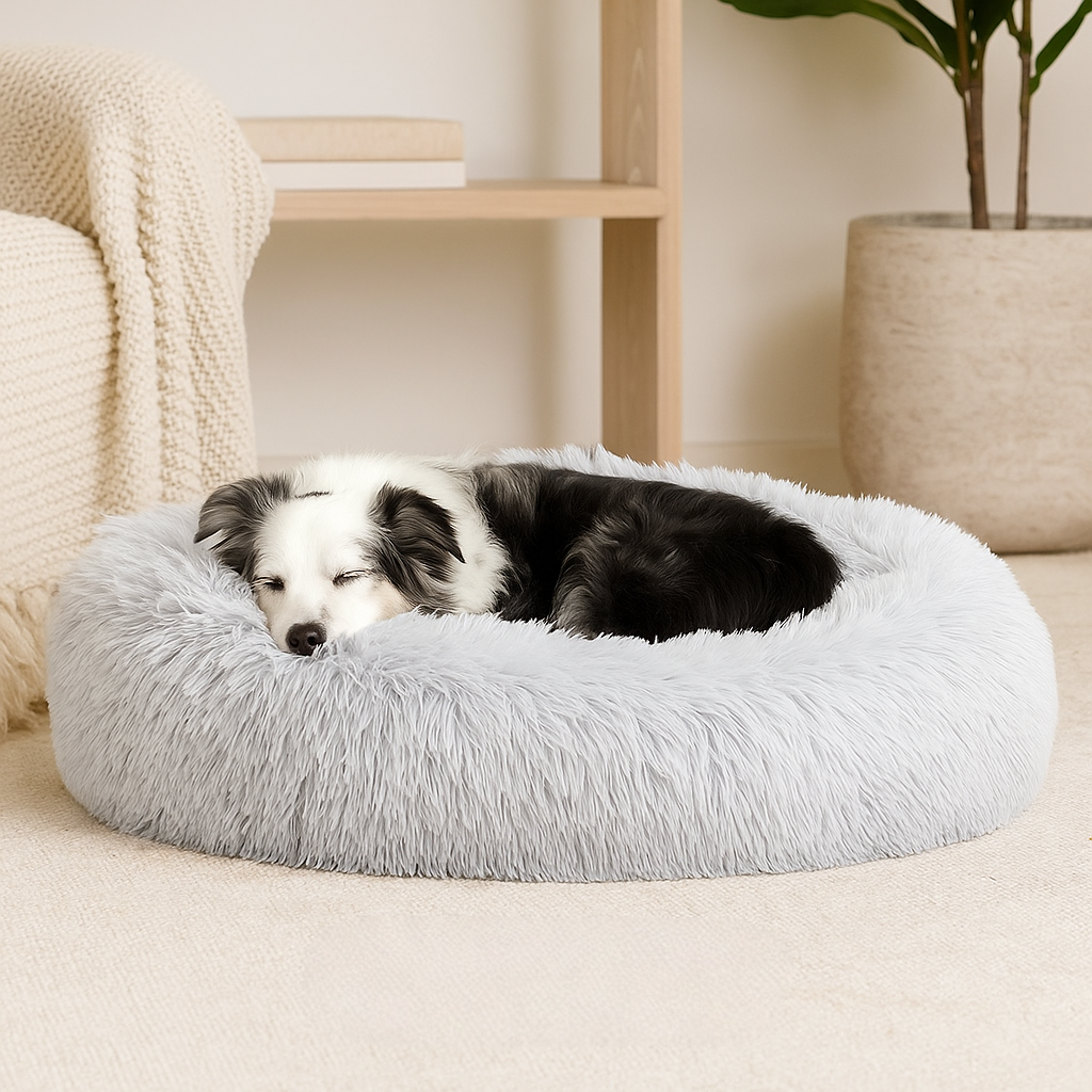 Dog Bed Plush Calming Donut for Anxiety Relief and Better Sleep